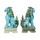 Paire de lions gardiens chinois (chiens Fô) en céramique bleue