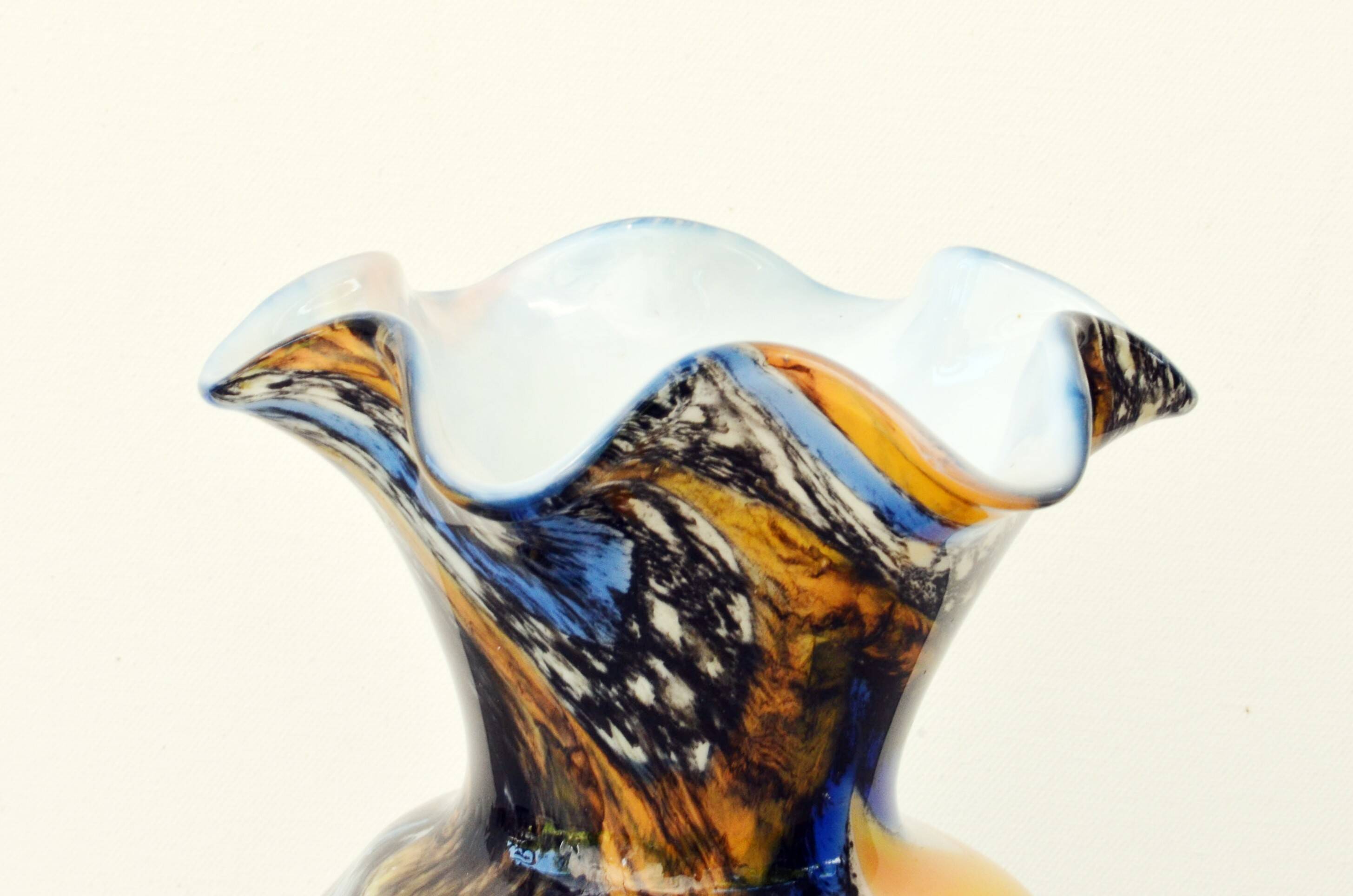 Mid Century Blue and Rust Carlo Moretti Glass Vase