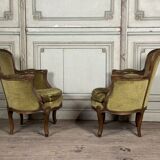 Pair of louis xv style armchairs in carved beech around 1920
