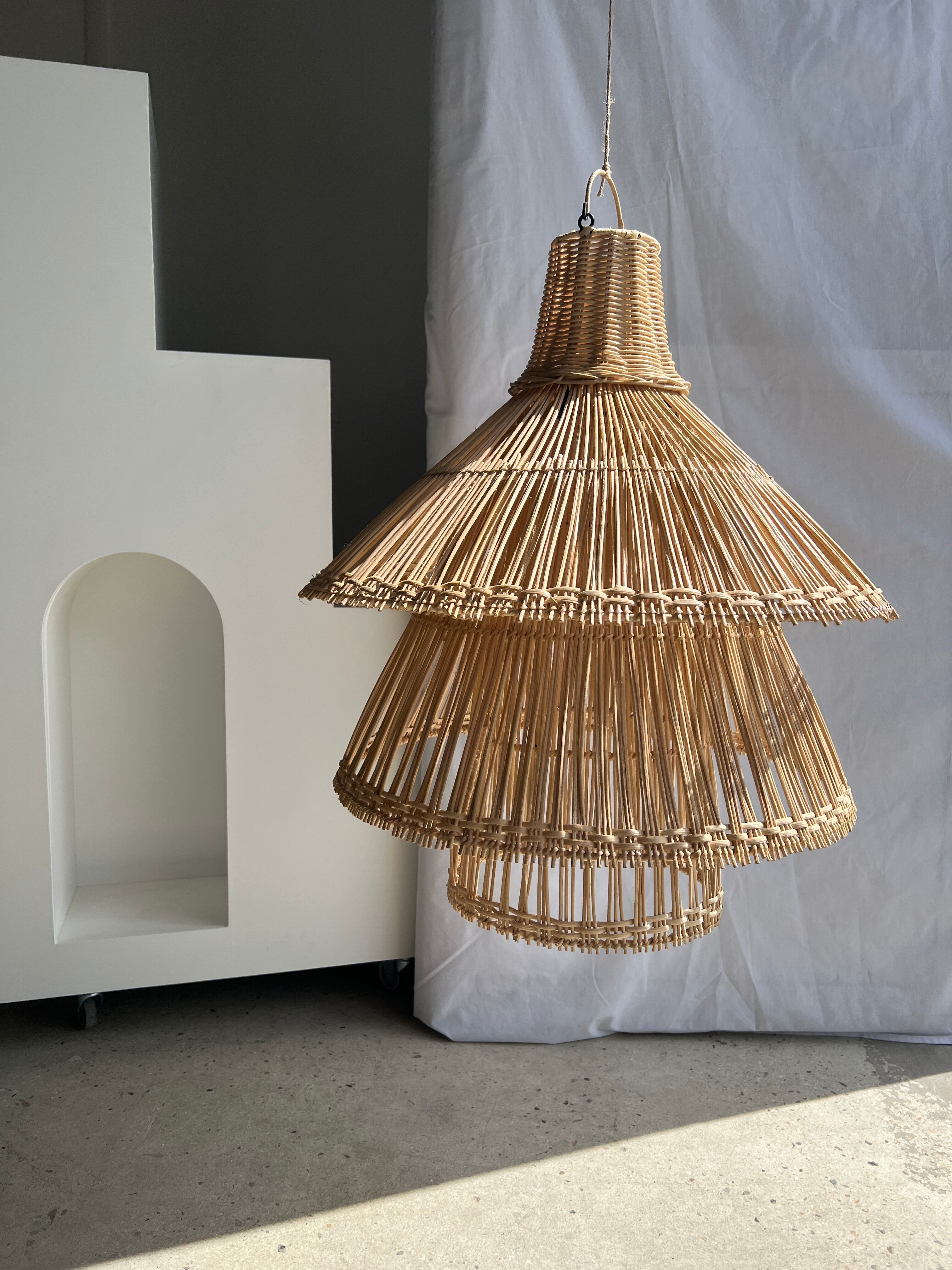 Rattan pendant lamp or light in the shape of an Asian lantern