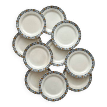 10 assiettes plates en terre de fer « Lamartine » Salins