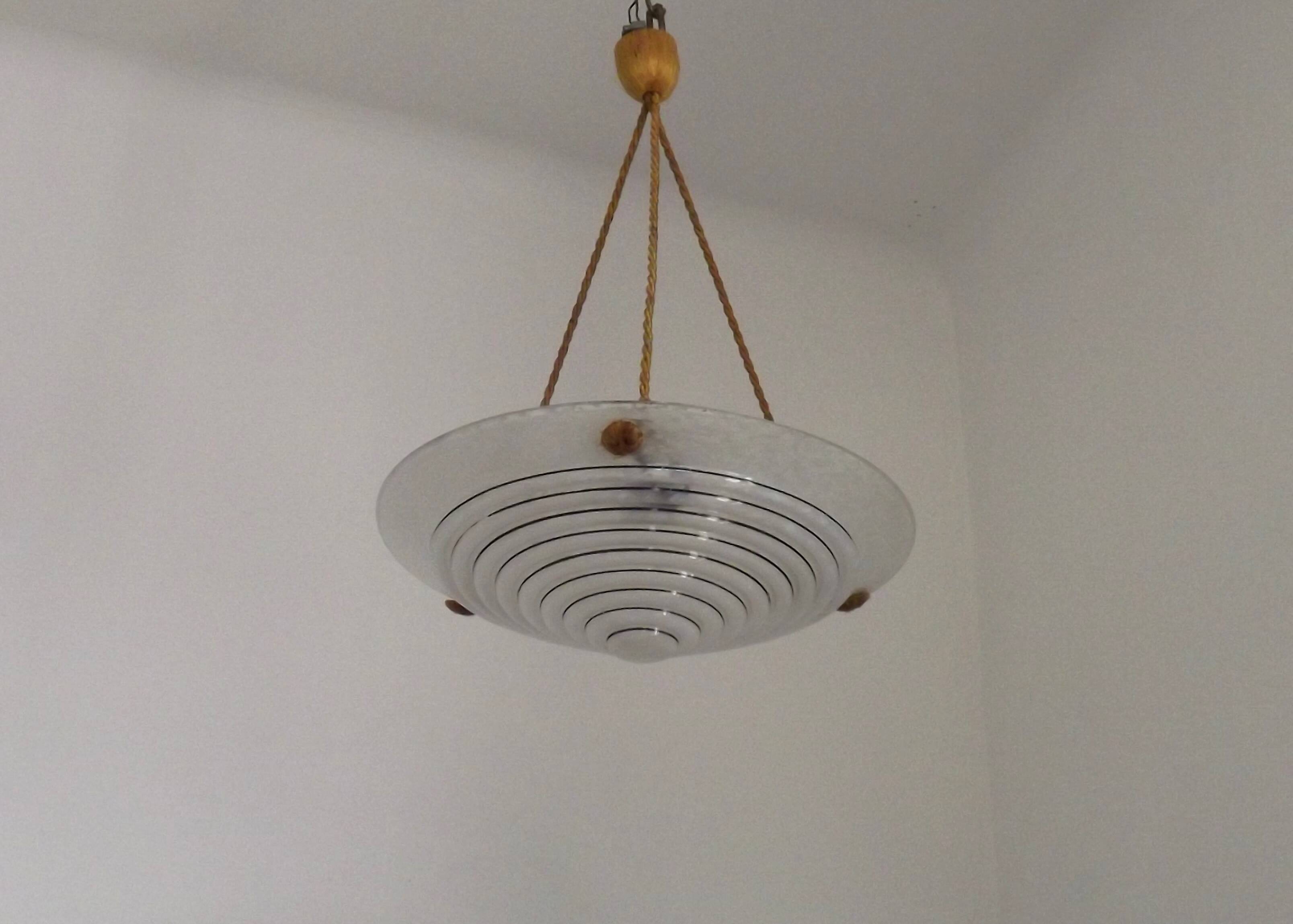 French Vintage Art Deco Style Hanging Ceiling Light – Clichy Glass Shade