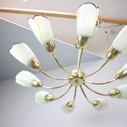Brass and glass ten-arm chandelier from the mid-century, 1960s.
