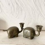 Vintage brass elephant candlestick holders, 1960s/70s.