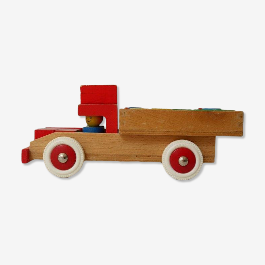 Ancien ensemble de train jouet en bois HEROS vintage fabriqué en