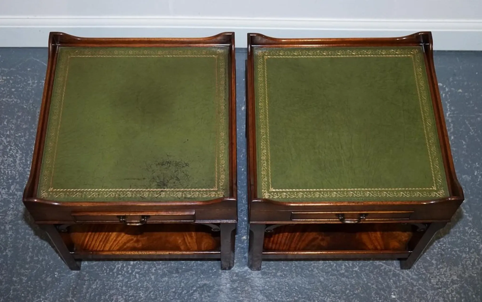 Bedside Tables with Green Leather Top