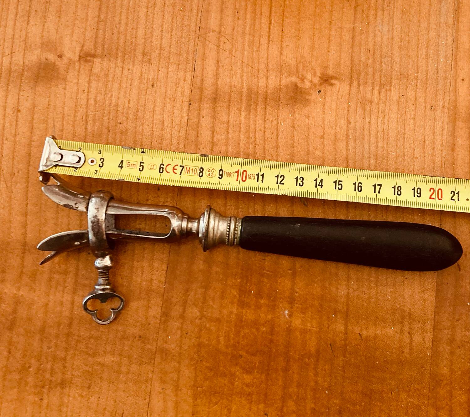 Napoleon III leg of lamb fork from the 19th century with a silver-plated handle and an ebony handle.