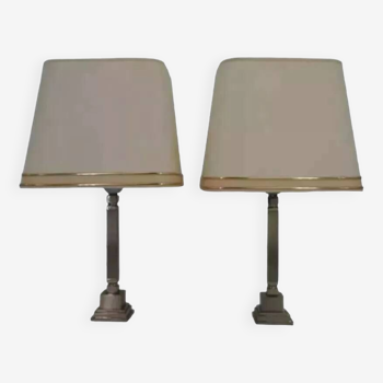 Pair of chrome and brushed metal lamps