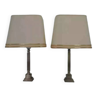 Pair of chrome and brushed metal lamps