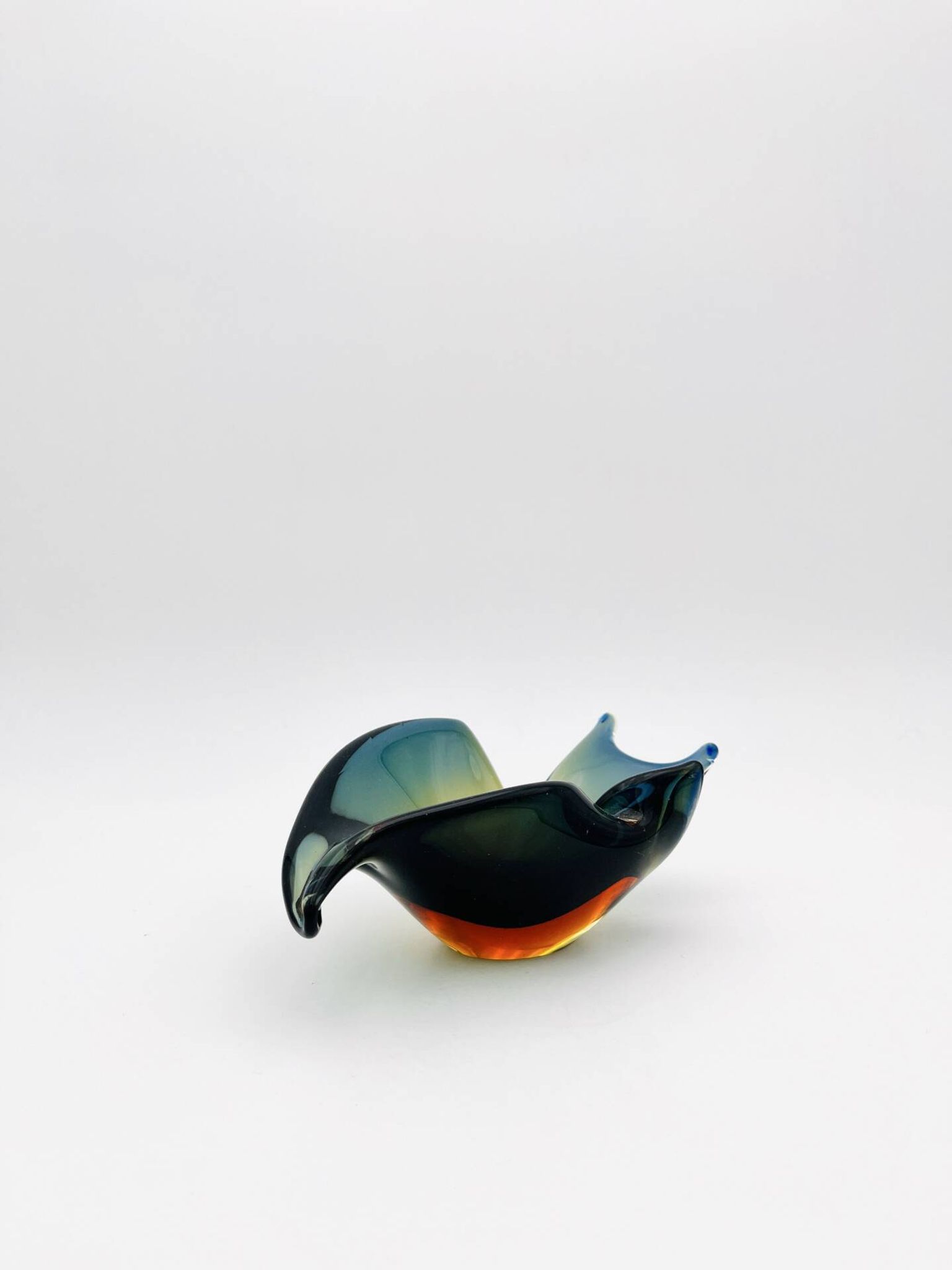 Pocket Vase Flavio Poli Murano Crystal Sommerso Blue Petrol Amber 21cm