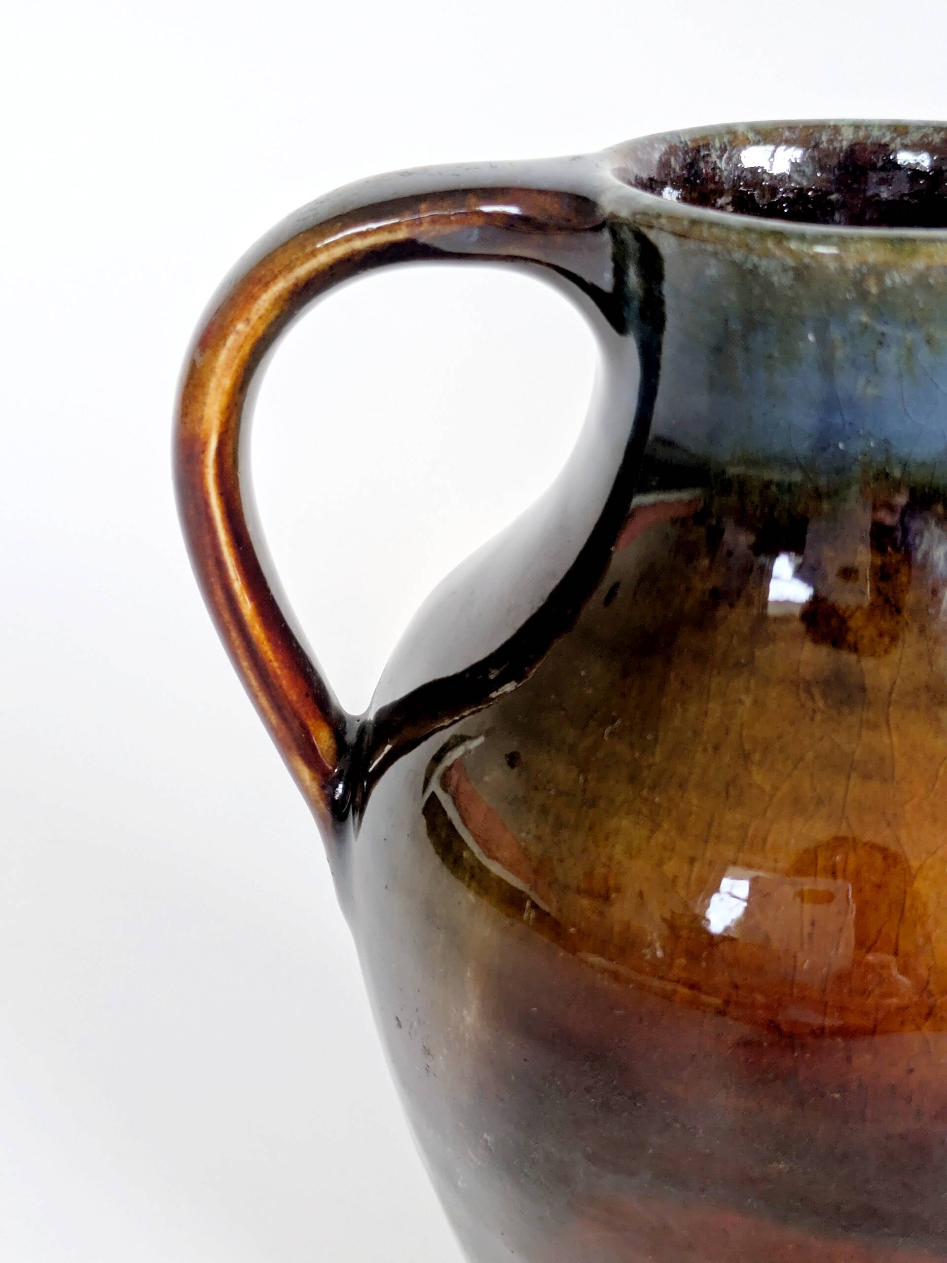Vase amphore vintage en céramique, glaçure Fat Lava, déco classique