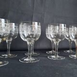 7 verres balon cristal,gravure grecque et filets.