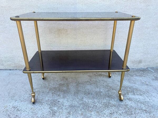 Table d’appoint desserte sur roulettes vintage 60s laiton