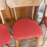 Ensemble de 4 chaises en bois et vinyle rouge