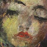 Vintage Abstract Painting on Canvas Nude Woman La Pipe