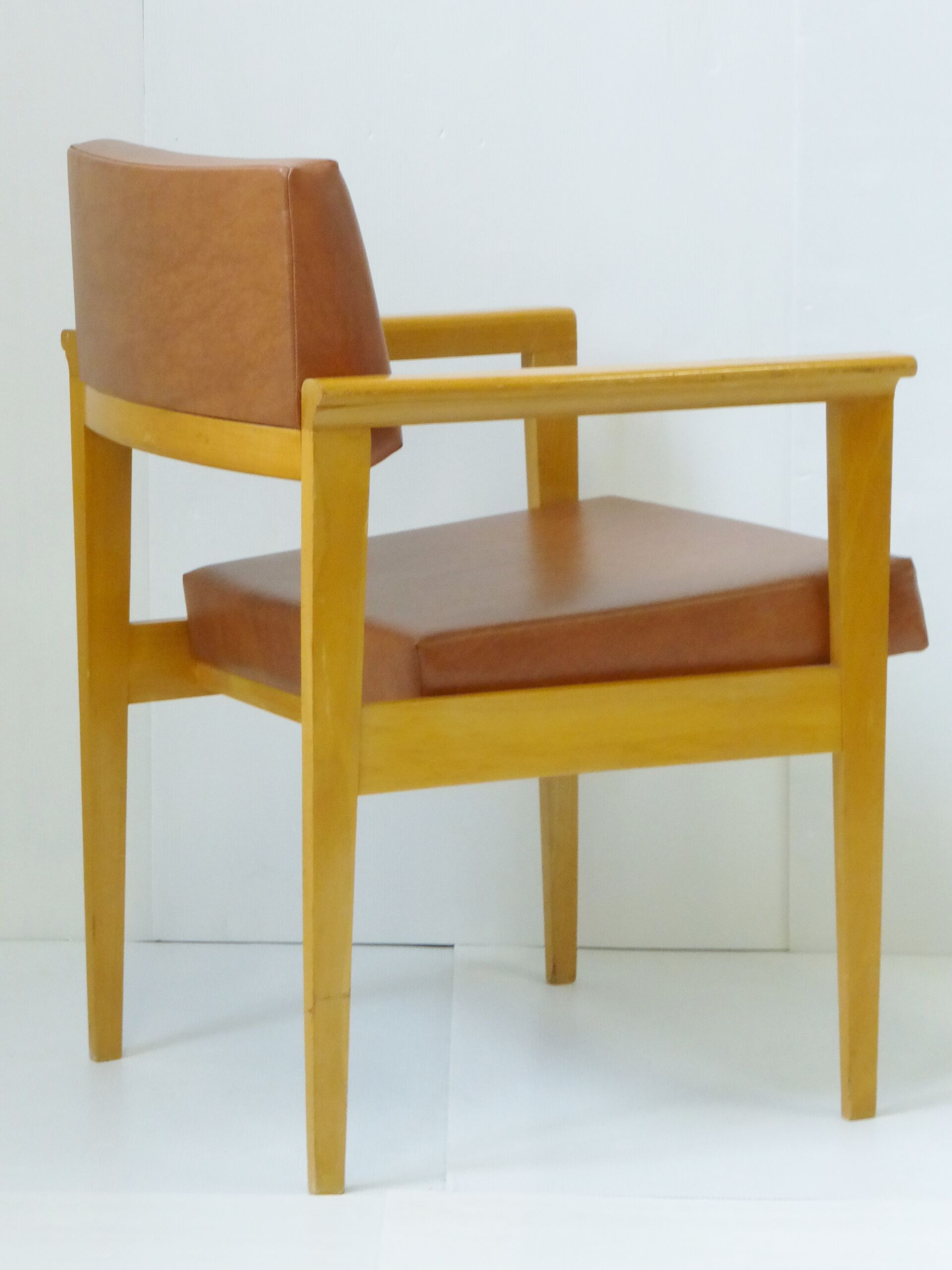 Pair of chairs 1950 Brown leatherette & oak vintage 50's