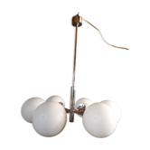Chrome Sputnik chandelier and white frosted glass globes