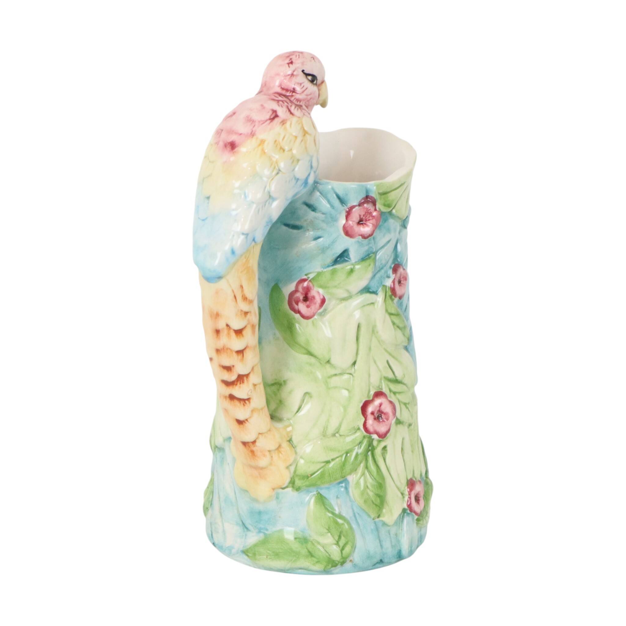 Vintage Parrot Carafe Water Jug Vase Ceramic 30cm