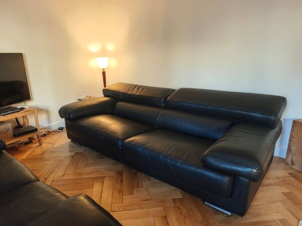 Canapés Roche Bobois cuir noir – 3/4 places + 2 places