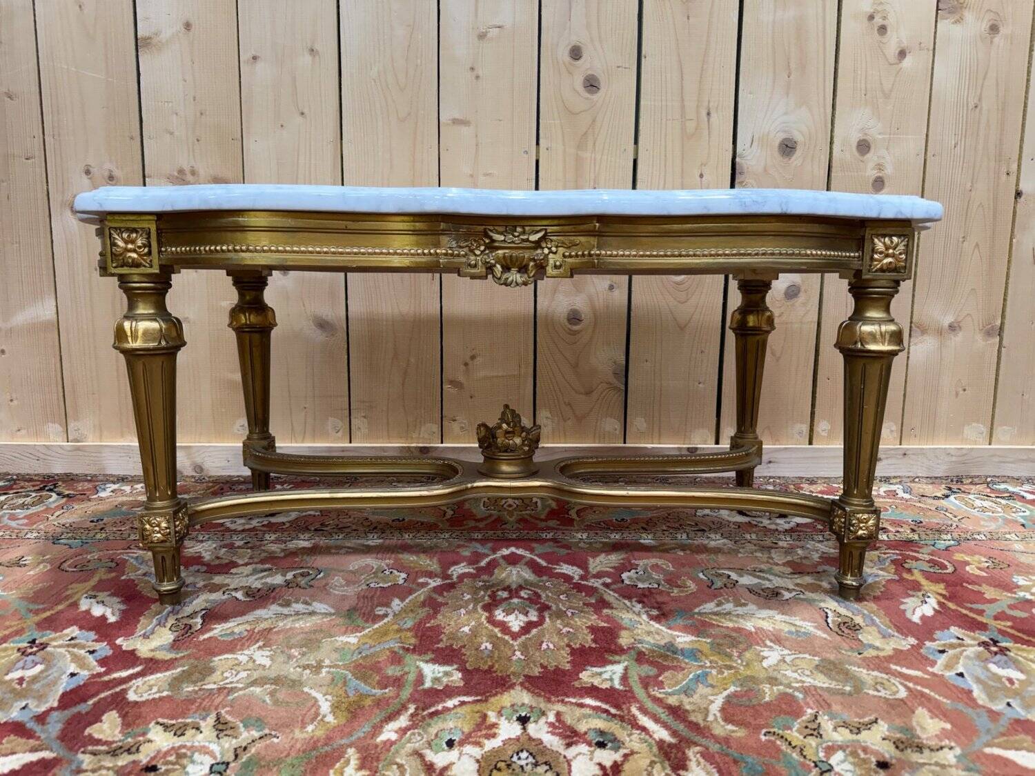 Louis XVI style coffee table – Gilded wood and Carrara marble