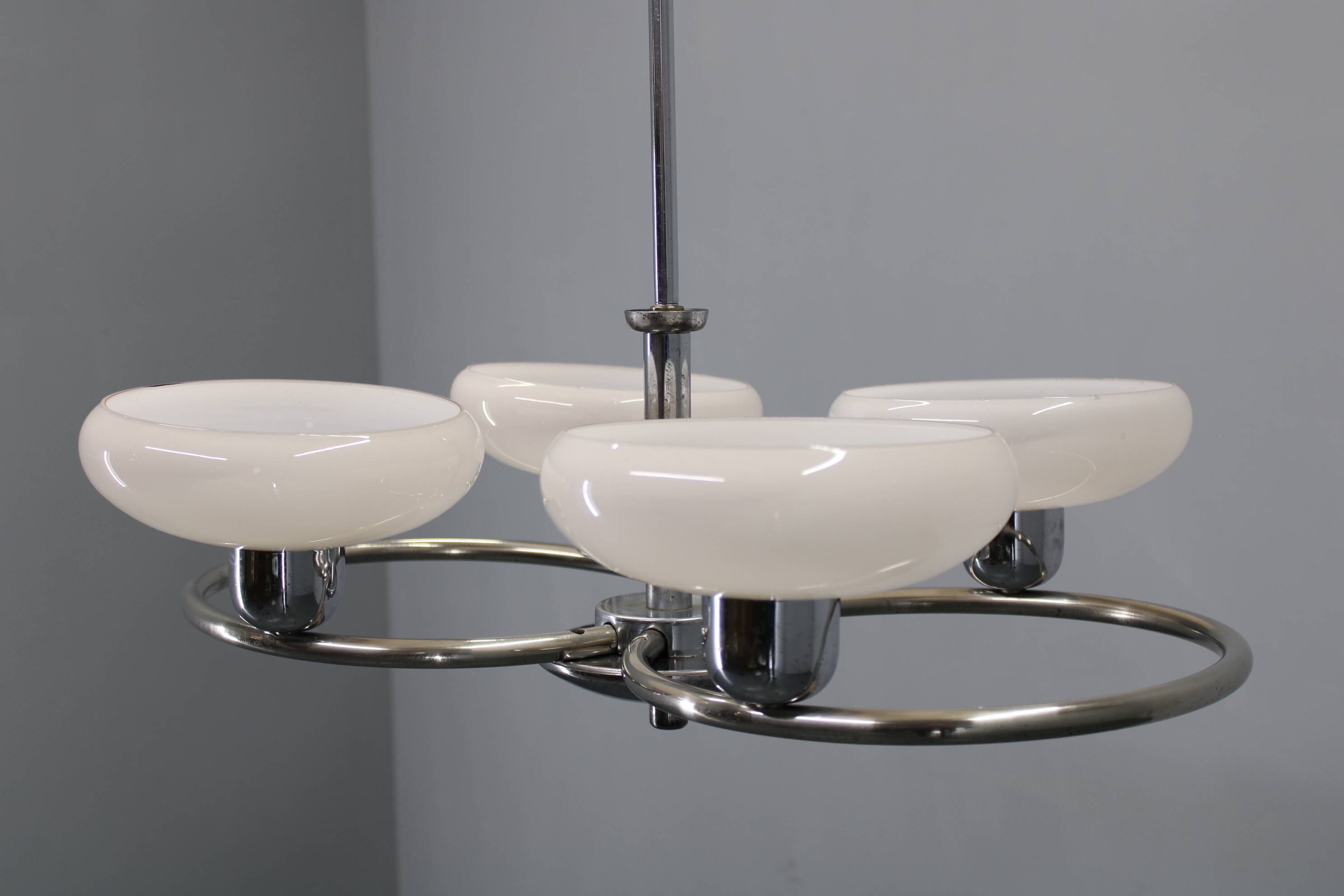1950s Chrome and Glass Chandelier by Drukov, Czechoslovakia