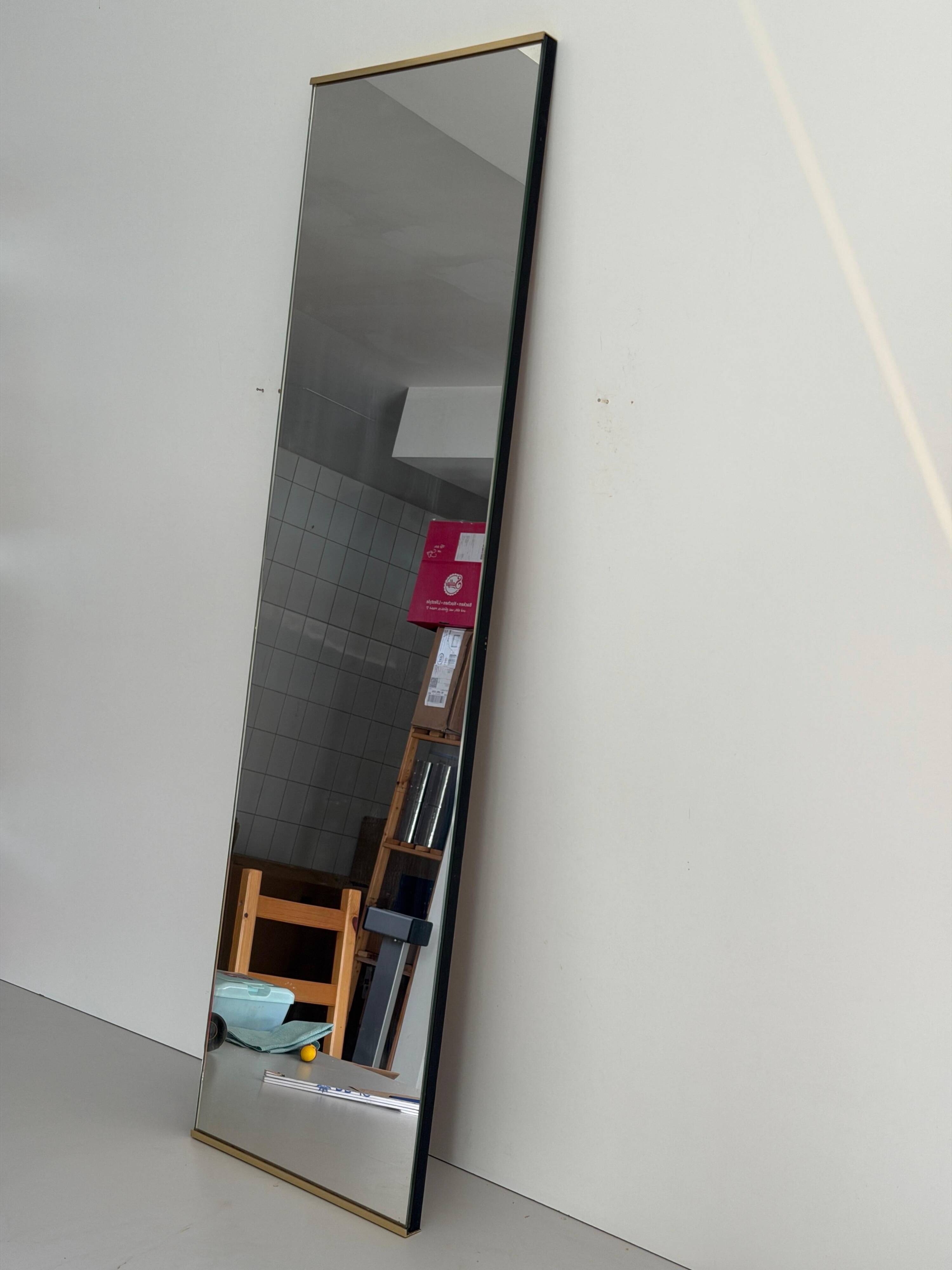 Minimalist rectangular wall mirror with a brass frame, 1960s, Germany