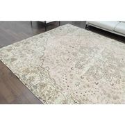 1970s Vintage Persian Handmade Wool Cotton Beige Area Rug 287x367