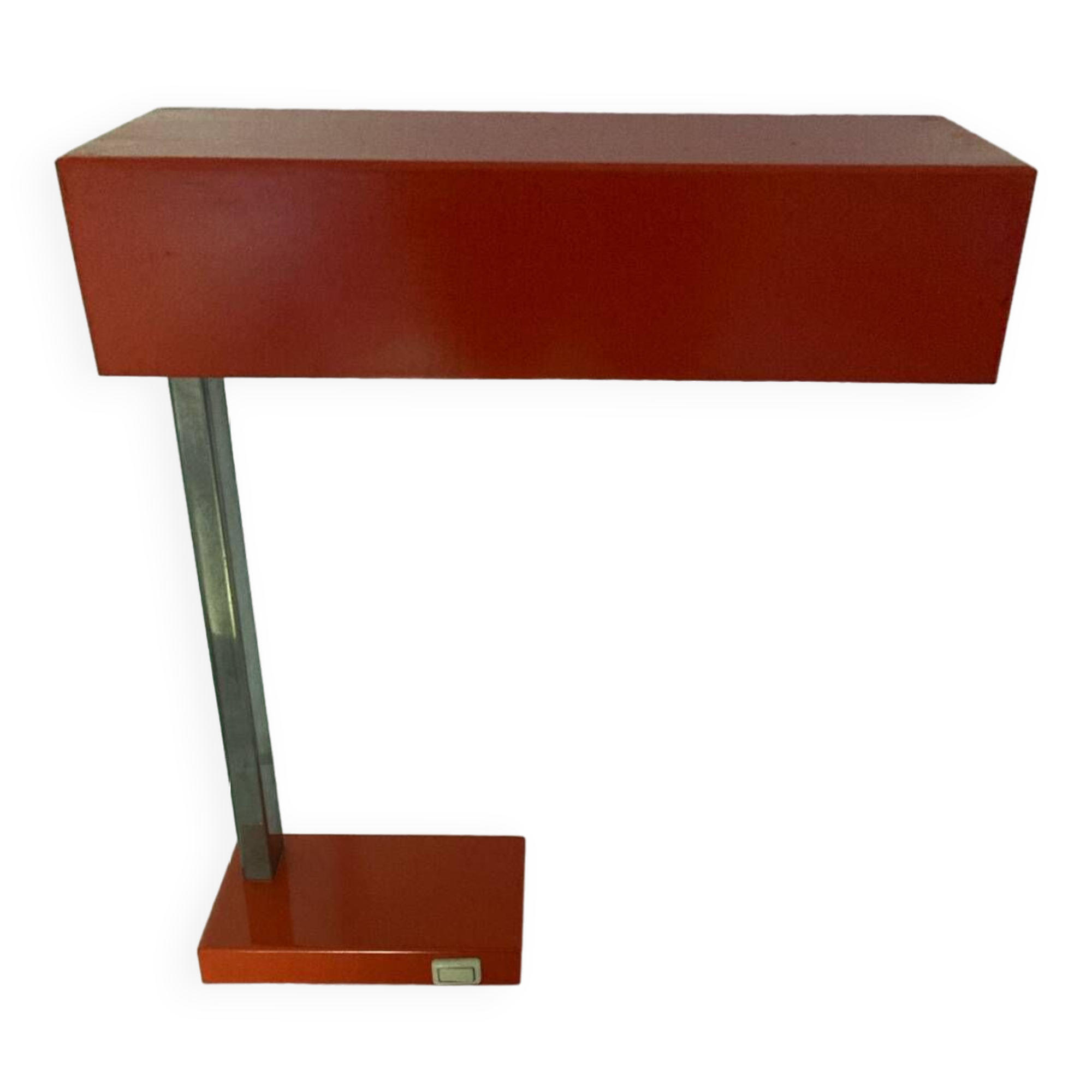 Large vintage orange desk lamp from the 70s in metal