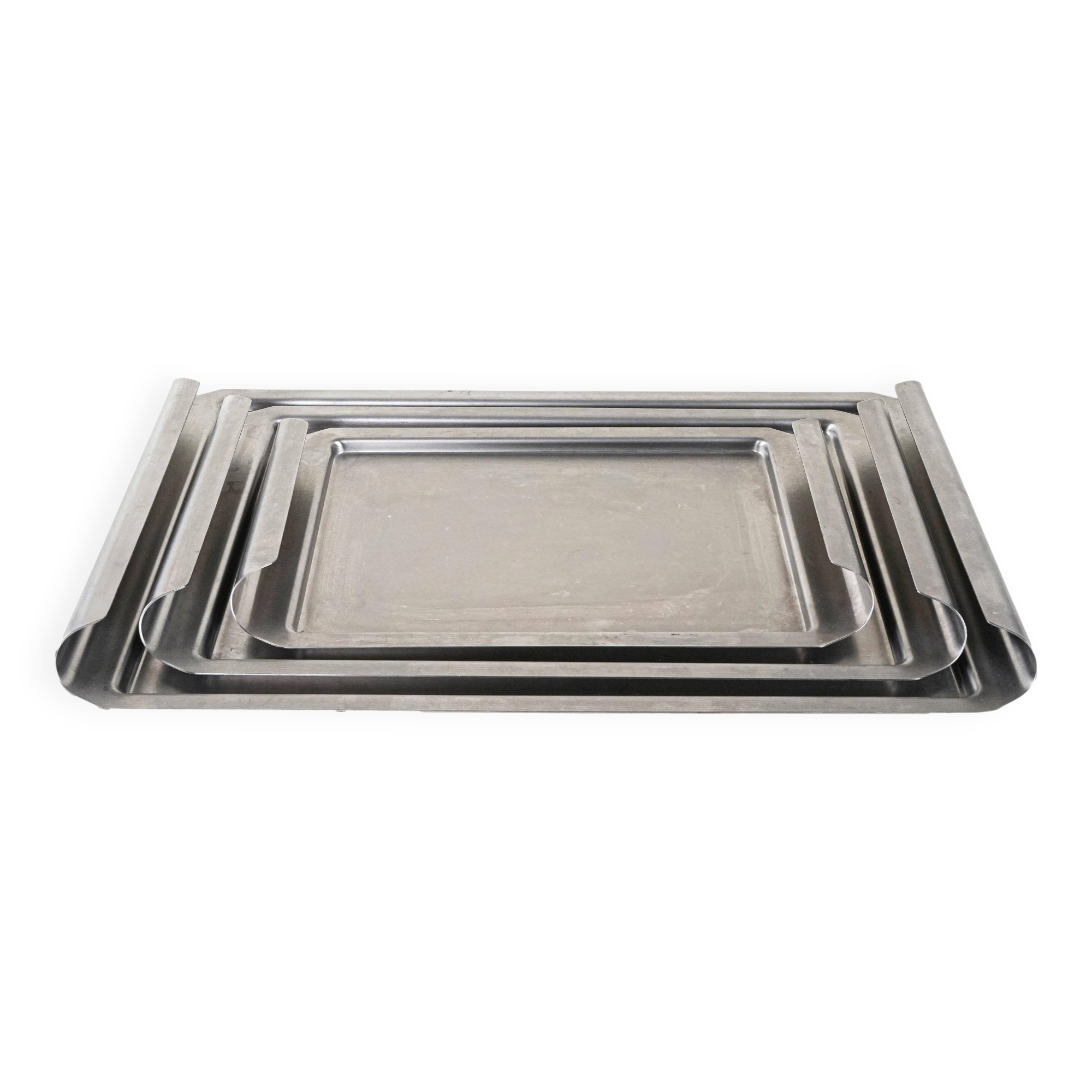 Set of stainless steel trays, Italian design, 1970s, made in Italy