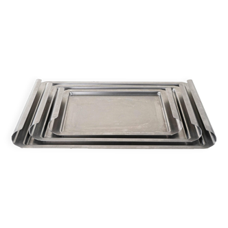 Set of stainless steel trays, Italian design, 1970s, made in Italy
