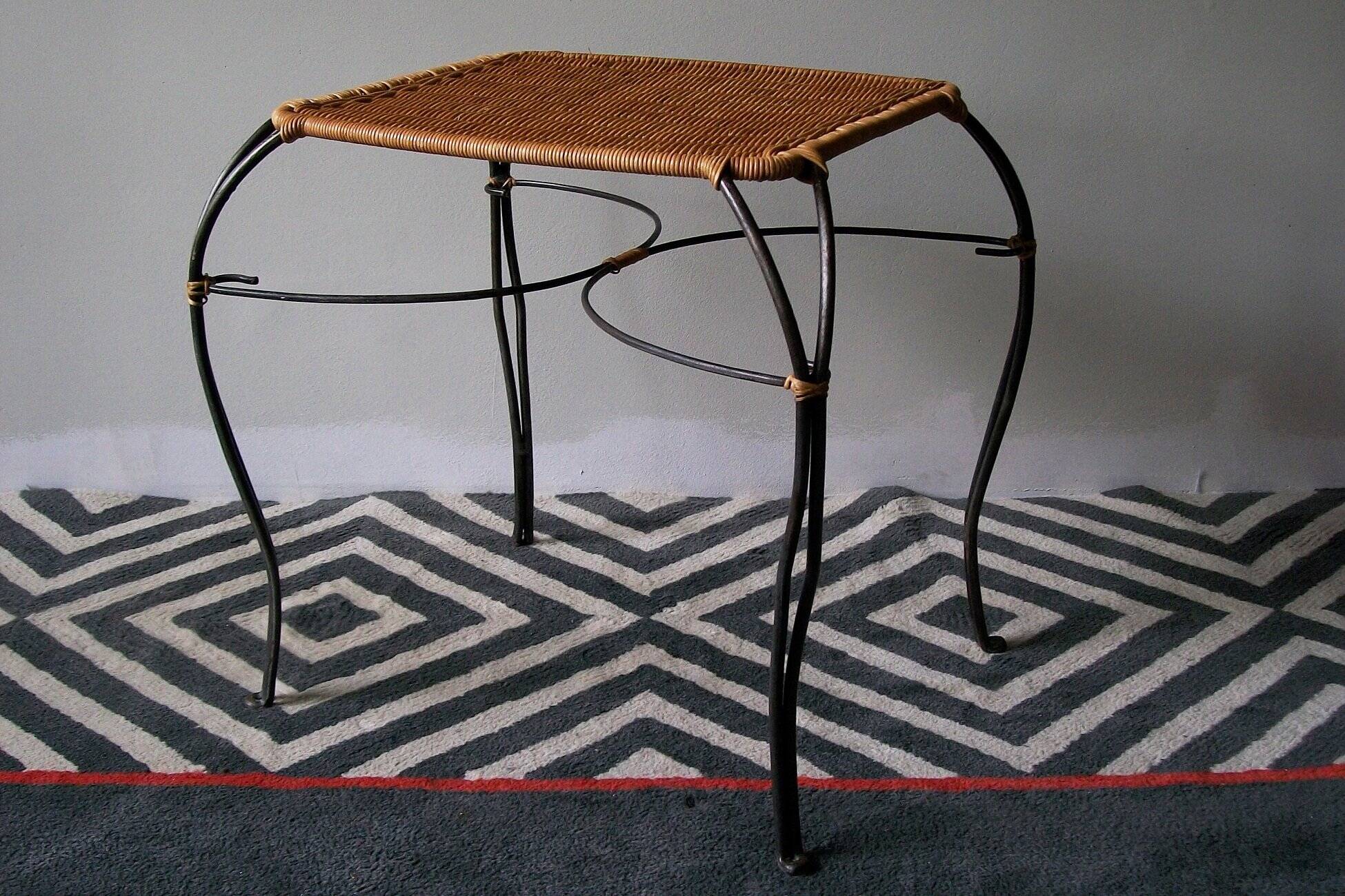 Vintage Swedish rattan and iron side table or wine or coffee table , 1970s