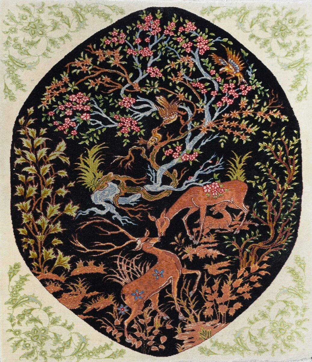 Oriental carpet TABRIZ Iran Wool and Silk: 95 x 75 cm - "Galerie Sardje"