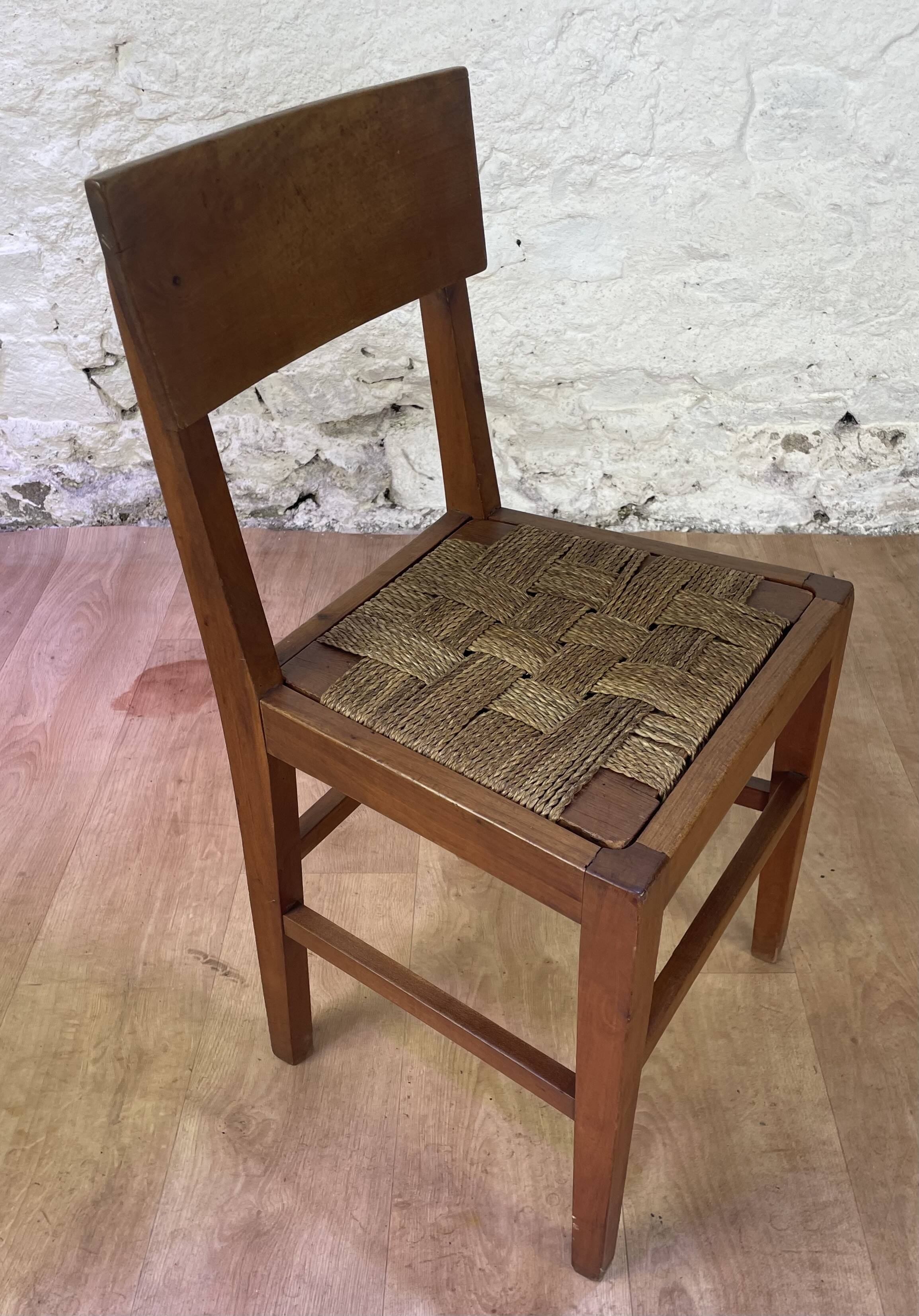 Set of 6 wooden and braided rope chairs