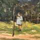 Oil painting of a countryside landscape circa 1920, rural scene signed.
