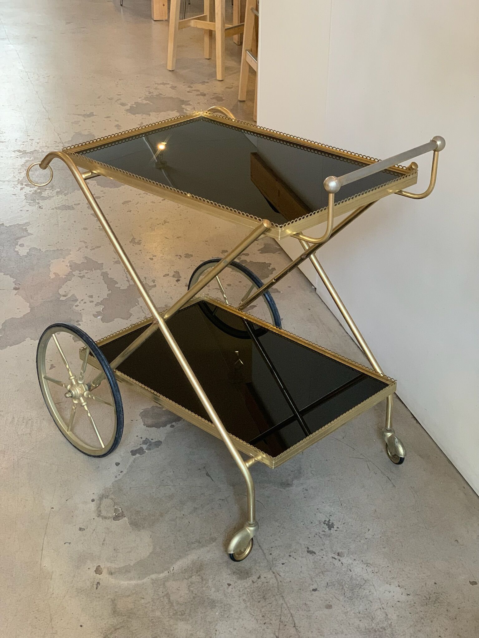 Brass and glass service trolley