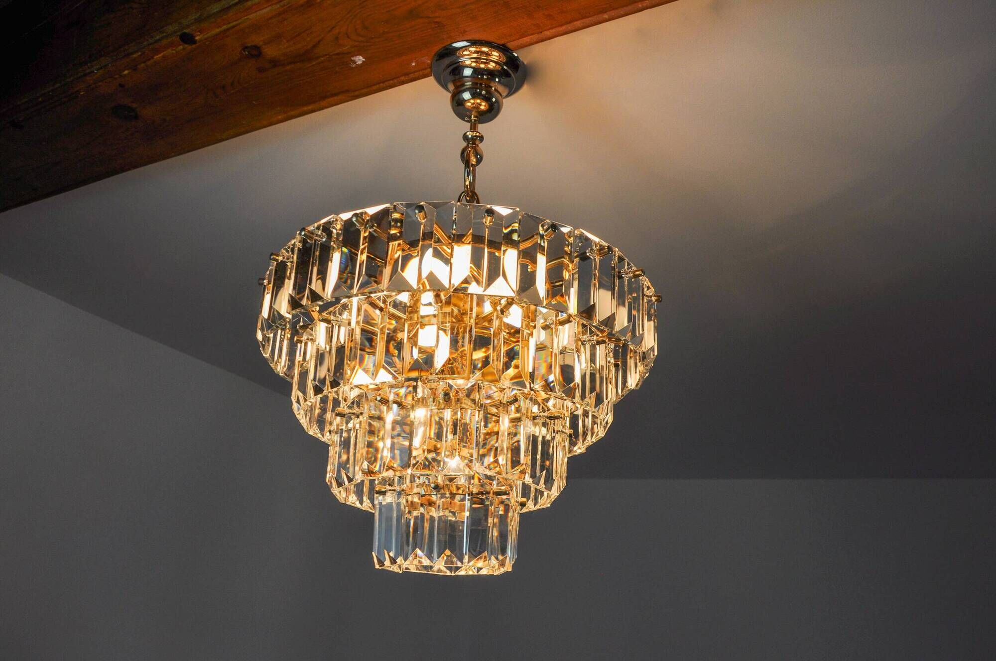 Kinkeldey chandelier, gold, cut glass, 4 levels, Germany, 1970