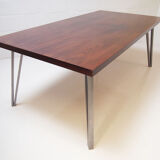 Midcentury danish rosewood dining table on bare steel box pin legs