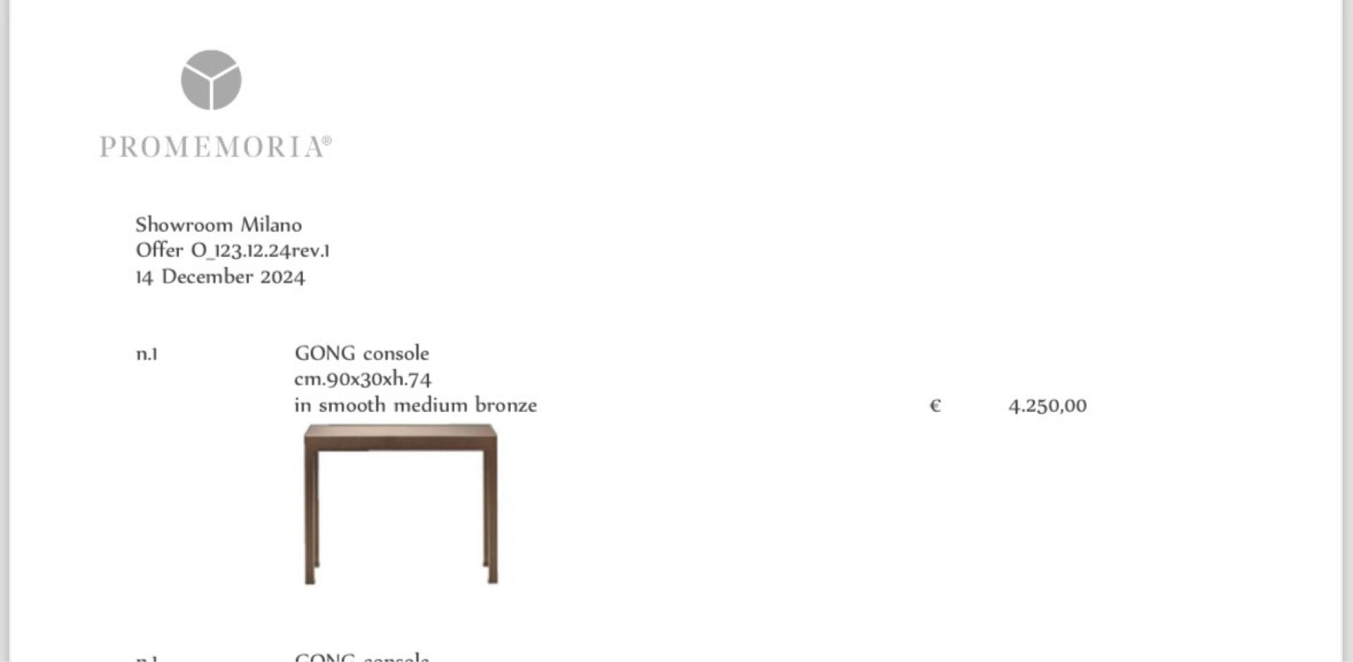 Promemoria, Romeo SozZi Gong Console Table