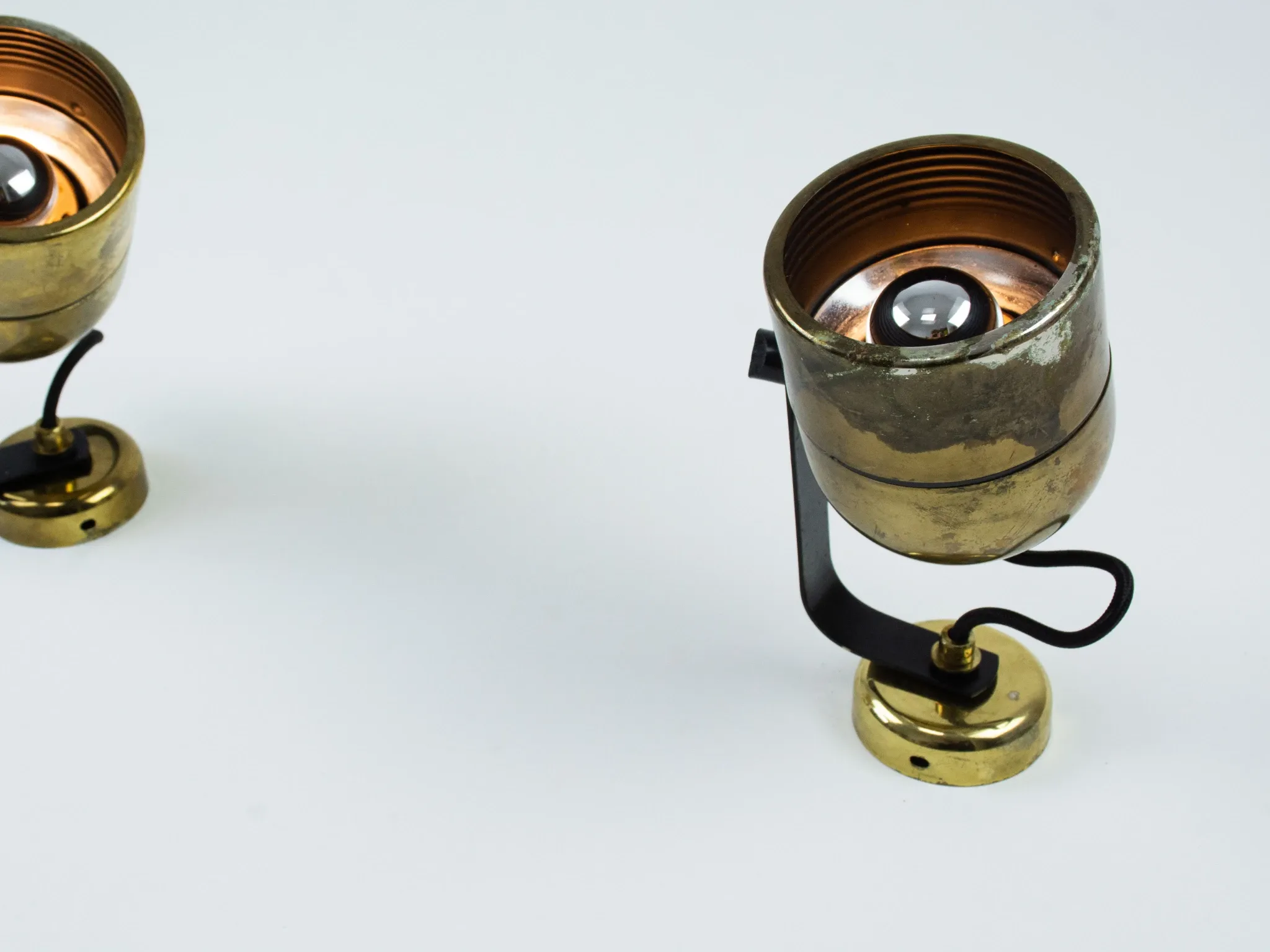 Pair of Vintage Gold-Toned Tube-Style Wall Spotlights With Patina