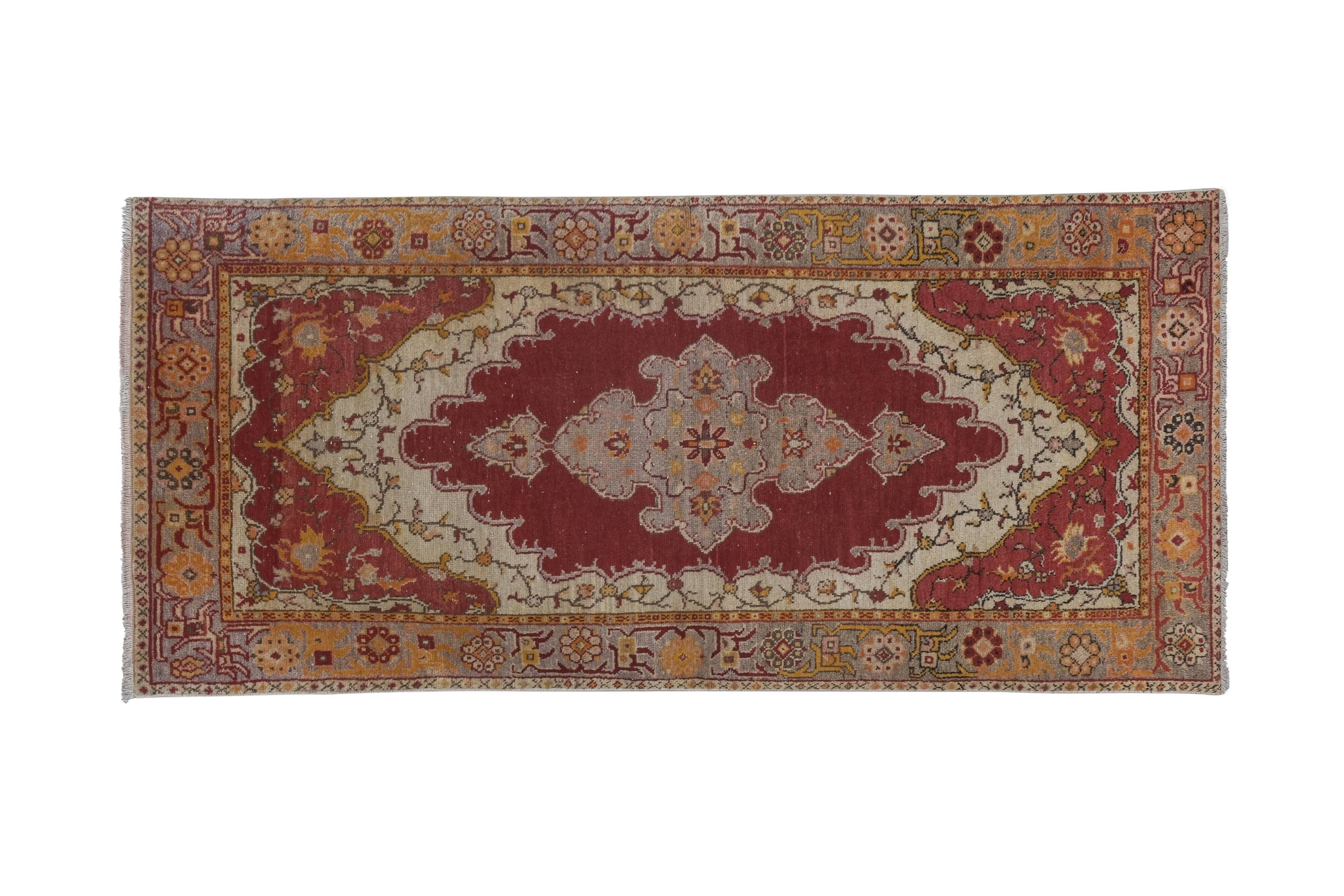Vintage Red and Pink Turkish Oushak Rug - Kitchen Rug 3'5" X 7'4"