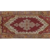 Vintage Red and Pink Turkish Oushak Rug - Kitchen Rug 3'5" X 7'4"
