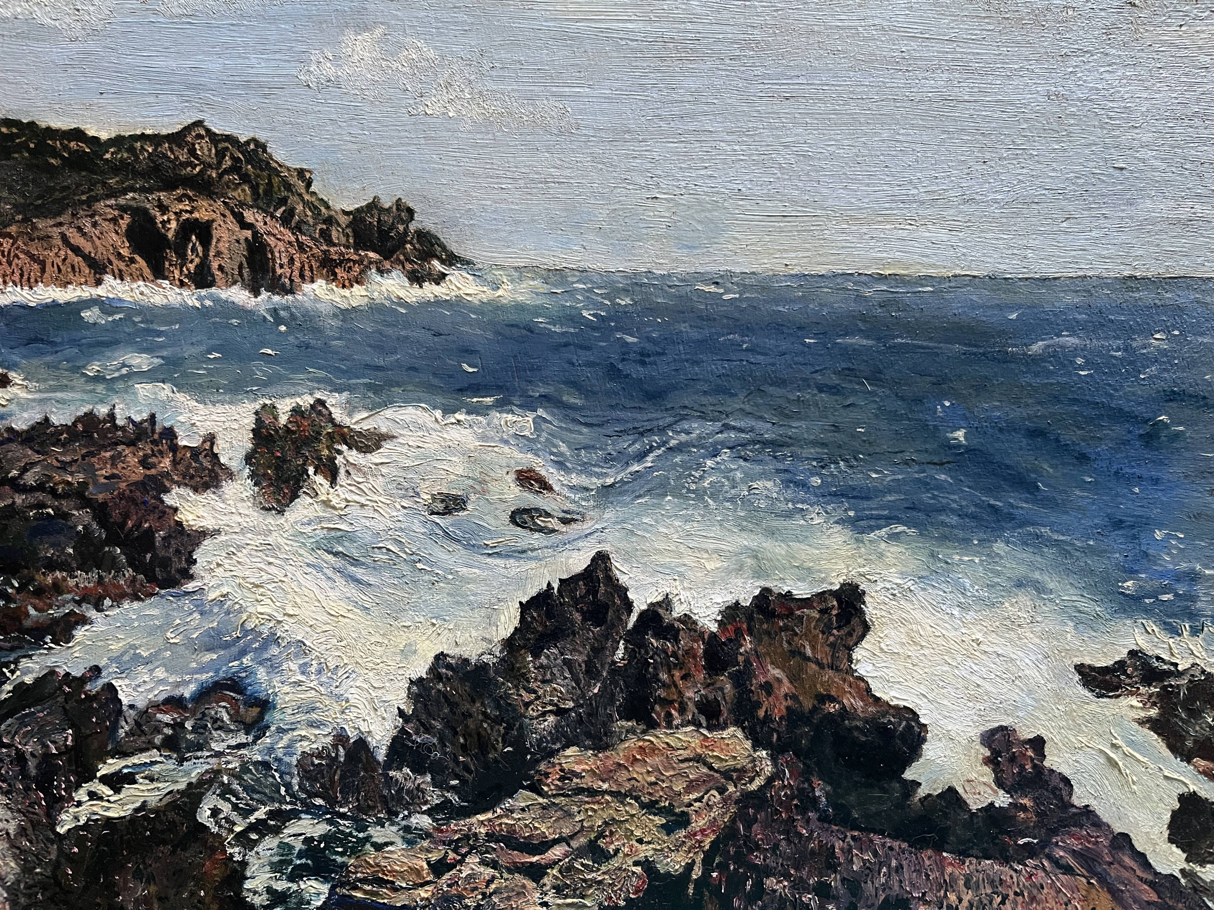 Tableau HSP "Bord de mer Côte d'Azur" Marine signée vers 1950