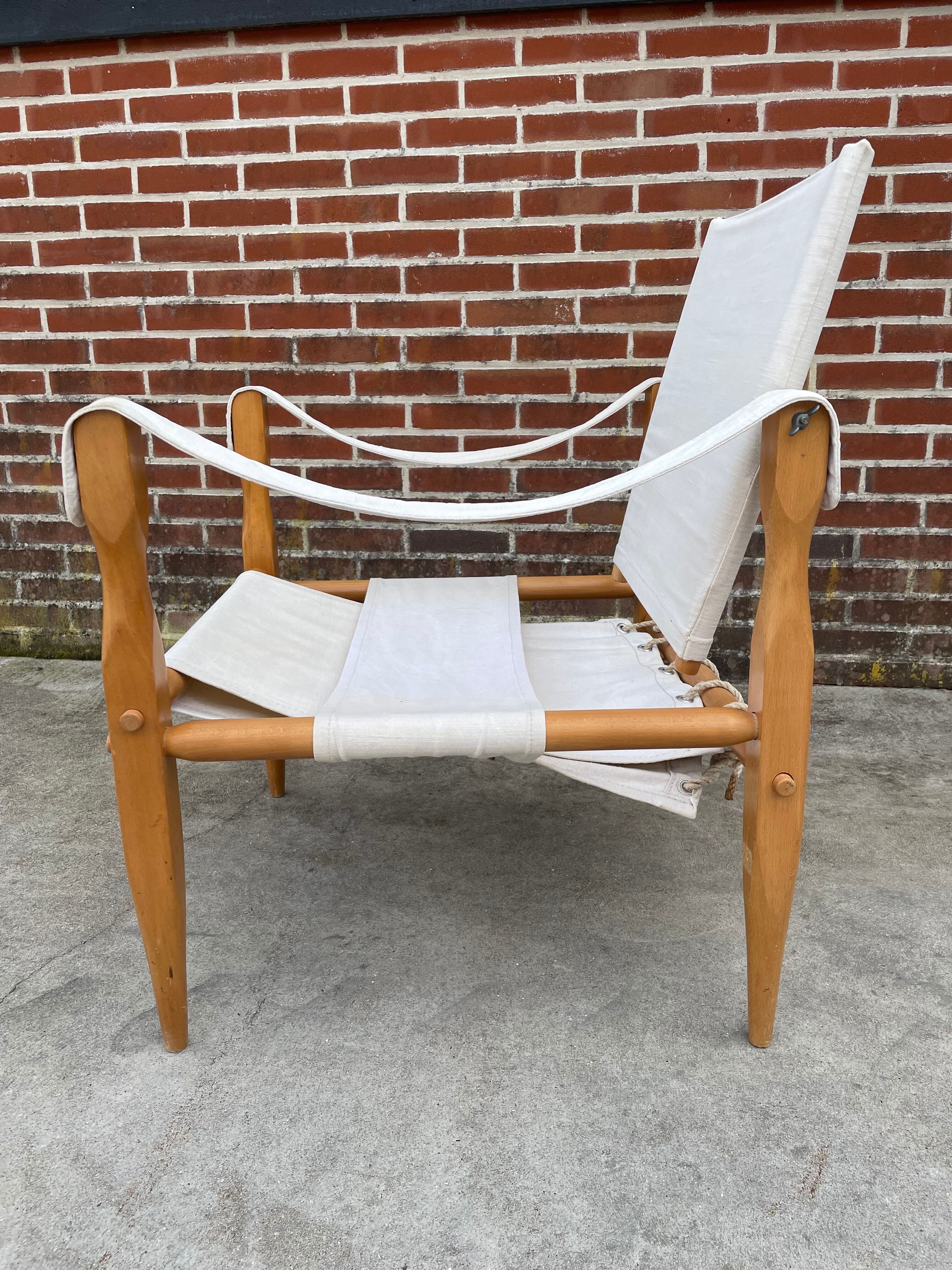 Vintage safari chair 1960s Denmark with canvas minimalist design