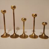 Set of 5 brass candlesticks from the 70s