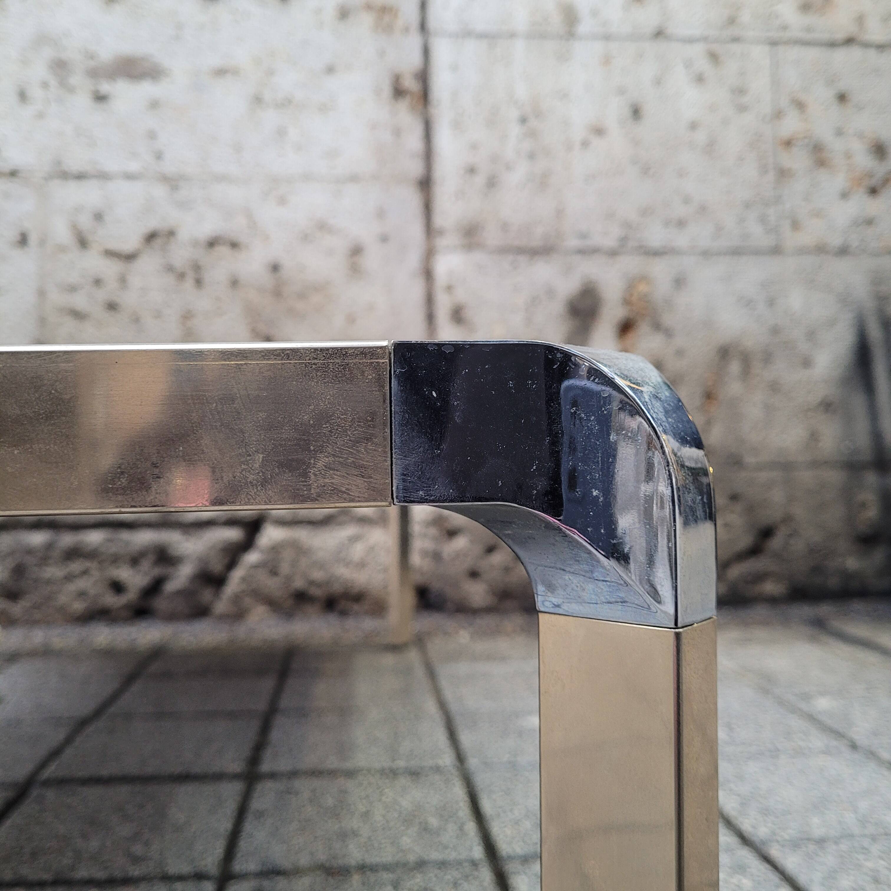 Coffee table, wood and steel, Guy Lefevre style, 70's – France