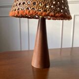 Small wooden and cane lamp