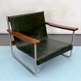 Fauteuil lounge vintage italien chrome et cuir des années 60