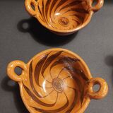 Pair of handled bowls, glazed terracotta, Mexico, mid-20th century.
