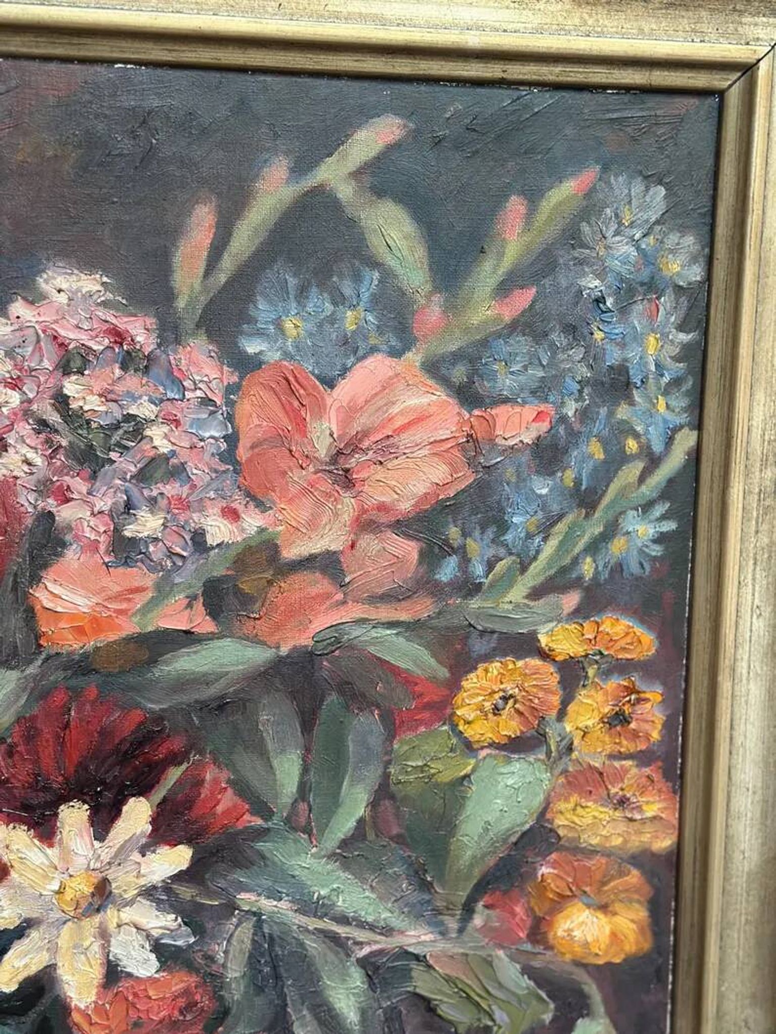 Original Still Life Oil on Canvas “Still Life with Flowers” by F. Wiegand