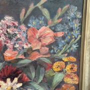 Original Still Life Oil on Canvas “Still Life with Flowers” by F. Wiegand